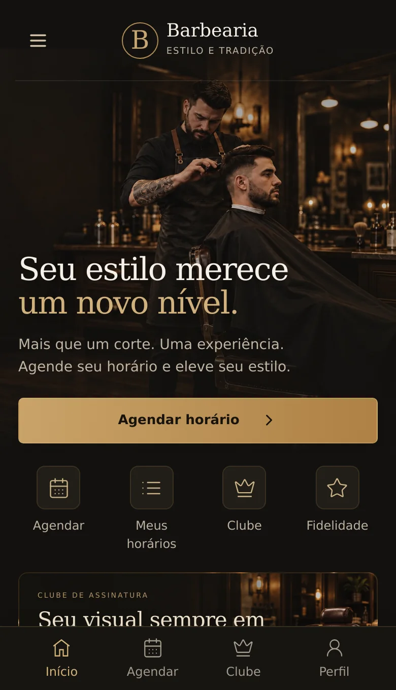 Site de agendamento Premium com a marca do barbearia